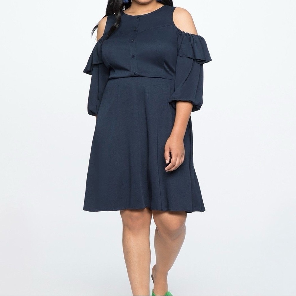 Eloquii Navy Blue Cold Shoulder Ruffle Detail Size‎ 26
